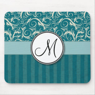Mousepad Creme em Sabas Florais Teais e Strips com Monogram
