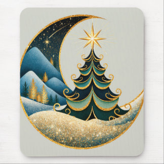 Mousepad Crescente Luar Dourado Inverno Natal Terra de Enca