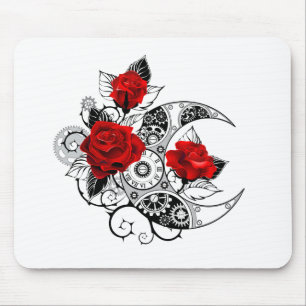 Mousepad Crescente Mecânico com Rosas vermelhas