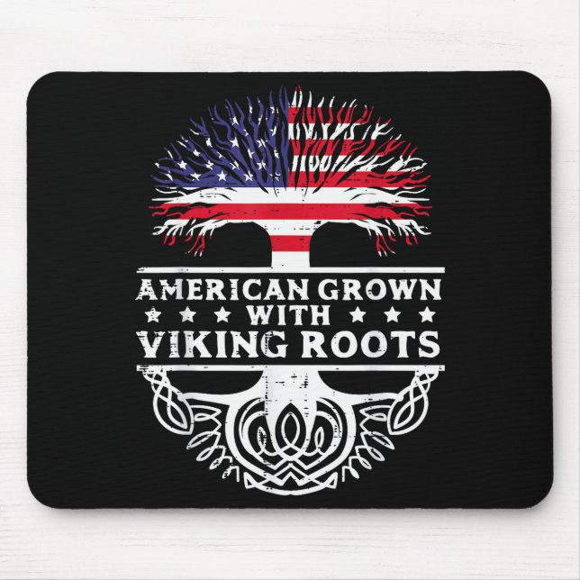 Mousepad Crescido Americano Com Raízes Viking EUA Bandeira  (Frente)