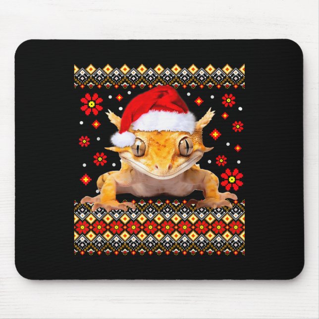Mousepad Crested Gecko Ugly Christmas Sweater  (Frente)