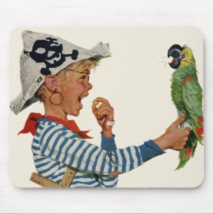 Mousepad Criança Antiga, Menino Brincando de Papagaio Pirat