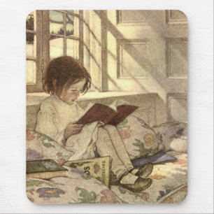 Mousepad Criança do vintage que lê um livro, Jessie Willc