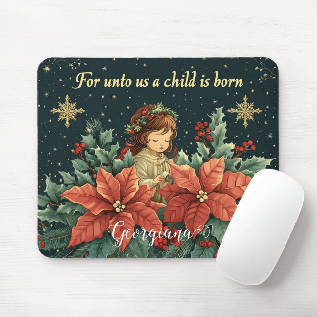 Mousepad Criança e Verso da Natividade Bíblica Personalizad (Com mouse)