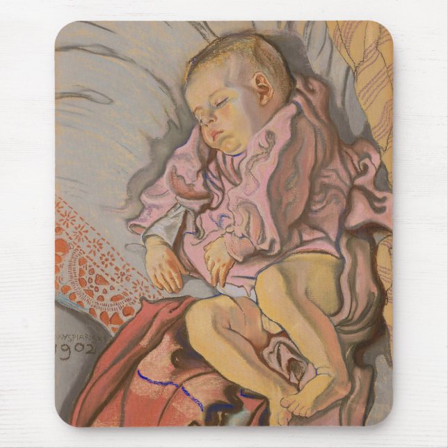 Mousepad Criança jovem dormindo em um Travesseiro (Frente)