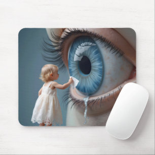 Mousepad Criança Limpando Lágrimas de Um Olho Grande