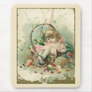 Mousepad Criança Vitoriana Antiga, Menina Cesta de Frutas d