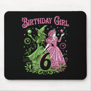 Mousepad Crianças 6 bruxas de aniversário rosa e verde de 6