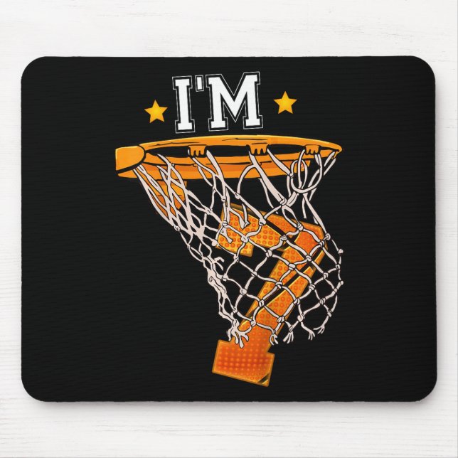 Mousepad Crianças 7 de basquete de aniversário Eu sou 7 Boy (Frente)