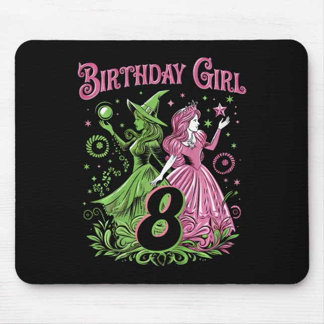 Mousepad Crianças: 8º aniversário Bruxa rosa e verde de 8 a (Frente)
