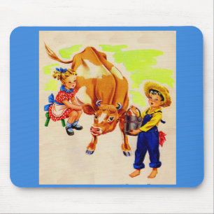 Mousepad crianças adoráveis com uma vaca adorável