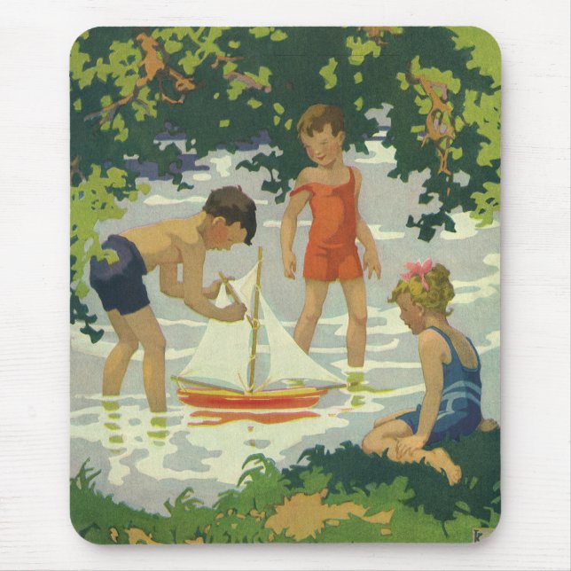 Mousepad Crianças Antigas Brincando com Barcos à Vela no La (Frente)