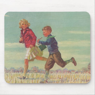 Mousepad Crianças Antigas Correndo para a Escola Carregando