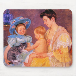 Mousepad Crianças brincando com um gato (por Mary Cassatt)