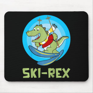 Mousepad Crianças Esquiando Ski-rex Dinossauro Engraçado In