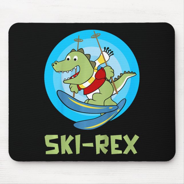 Mousepad Crianças Esquiando Ski-rex Dinossauro Engraçado In (Frente)