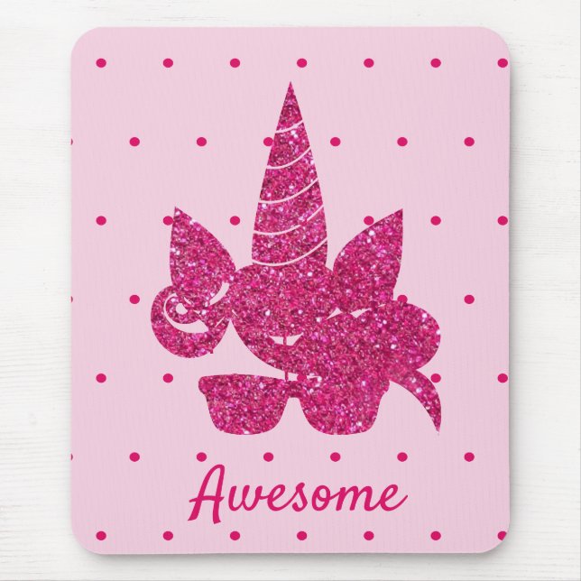 Mousepad Crianças Meninas Glitter Cinza de Unicórnio Rosa (Frente)