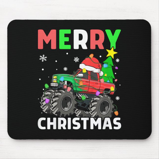 Mousepad Crianças Meninos Feliz Monstro de Natal Truck Sant (Frente)
