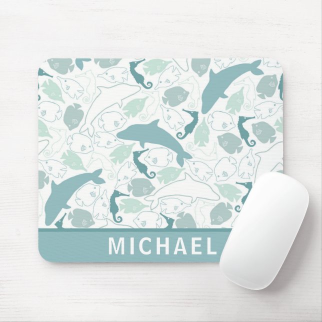 Mousepad Crianças-Padrão Náutico da Vida do Mar de Golfinho (Com mouse)