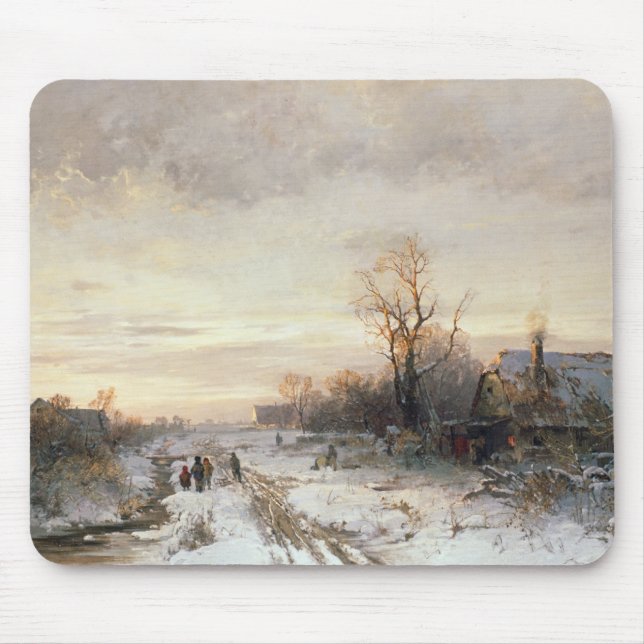 Mousepad Crianças que jogam em uma paisagem do inverno (Frente)