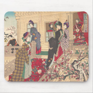 Mousepad Crianças que jogam na neve sob árvores de ameixa