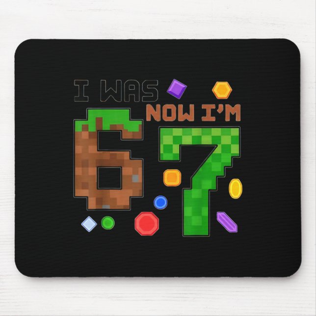 Mousepad Crianças tinham 6 7 Menino 6 7 Aniversário Pixel F (Frente)