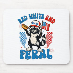 Mousepad Crianças Vermelho Divertido Branco E Guaxinim Fera