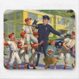Mousepad Crianças Vintage, Jogadores De Baseball Atravessan