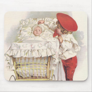 Mousepad Crianças Vitorianas Antigas, Criança e Bebê no Car