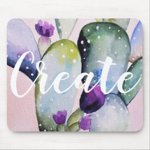 Mousepad Criar Cactus e Brilhos Roxos de Cores de Água