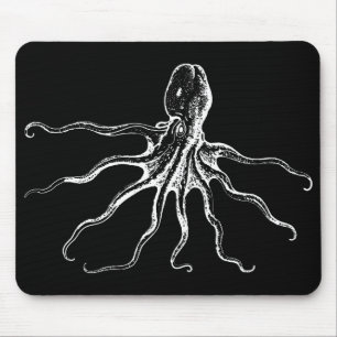 Mousepad Criatura ilustrada preto e branco do mar do polvo