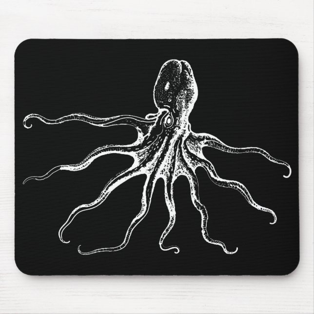 Mousepad Criatura ilustrada preto e branco do mar do polvo (Frente)