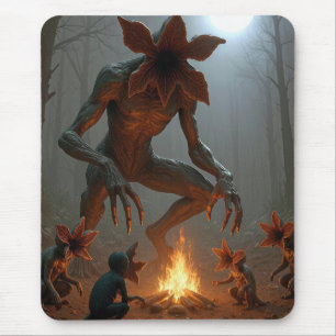 Mousepad Criaturas Demogorgon em torno de uma fogueira