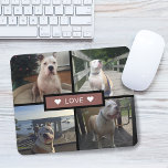 Mousepad Crie a sua própria colagem de fotos do cão<br><div class="desc">Adicione suas próprias fotos de estimação. Design apresenta 4 fotos em uma grade com retângulo sólido no meio com a palavra "amor" e corações de sotaque em cada lado.</div>