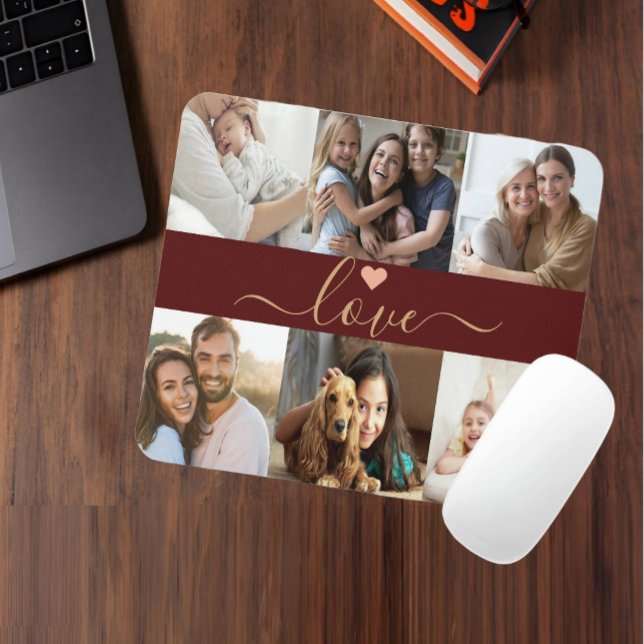 Mousepad Crie seu próprio 6 Fotocolagem Personalizada Verme (Photo Collage Custom Red Gold Mouse Pad)