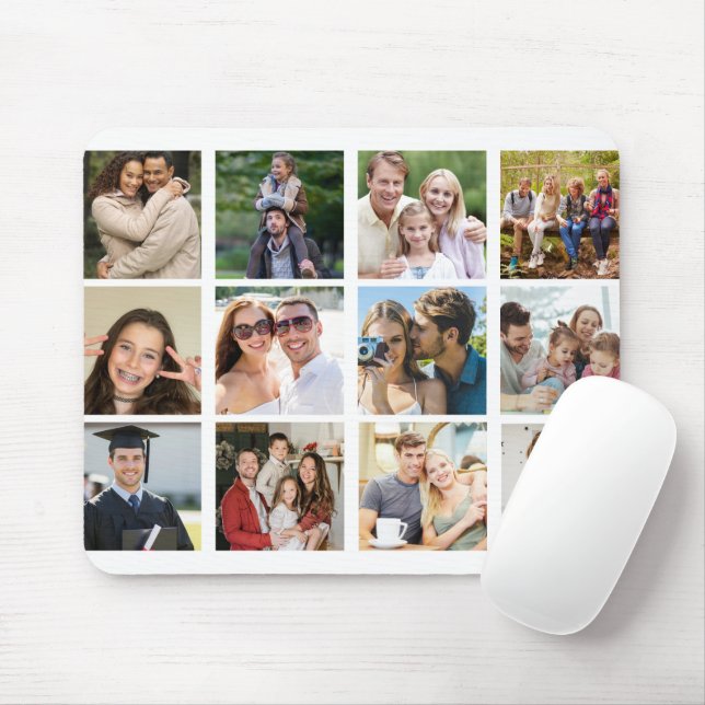 Mousepad Crie sua própria colagem de 12 fotos (Com mouse)