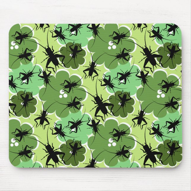 Mousepad Críquete Floral Padrão Verde + Preto (Frente)