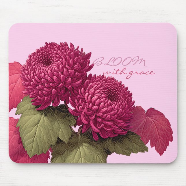 Mousepad Crisântemo Botânico Magenta Vintage (Frente)
