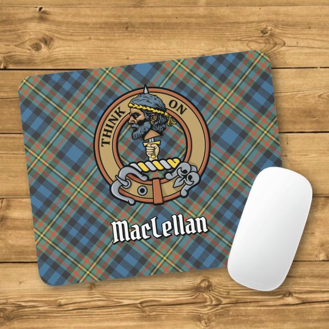 Mousepad Crista do Clã MacLellan sobre Tartan Antigo (Criador carregado)