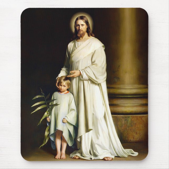 Mousepad Cristo e Criança. Presente de Páscoa de Arte Fina (Frente)