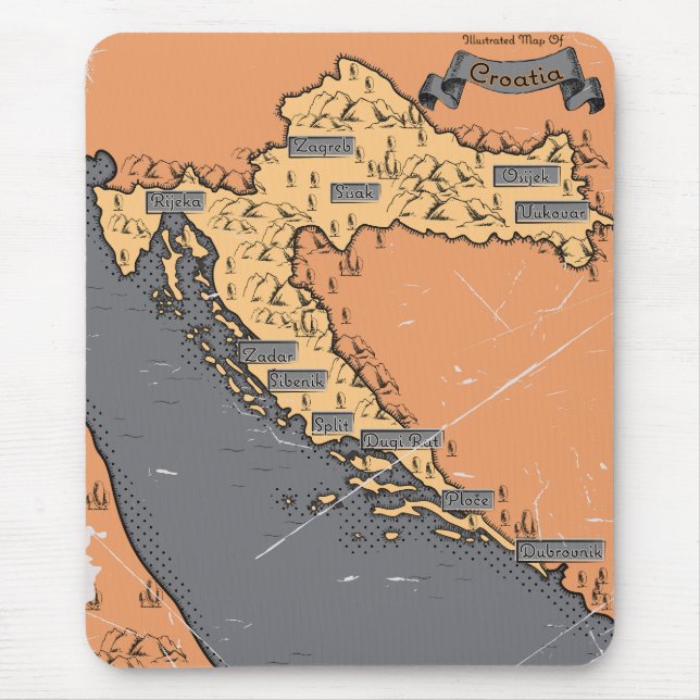 Mousepad Croácia Mapa antigo vintage (Frente)