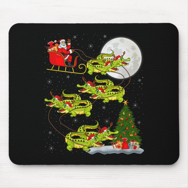 Mousepad Crocodile Alligators Santa Sleigh Flying Funny Chr (Frente)