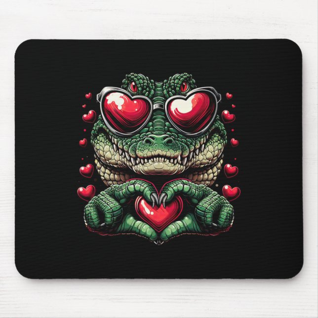 Mousepad Crocodilo de mão de sinal de coração homens mulher (Frente)