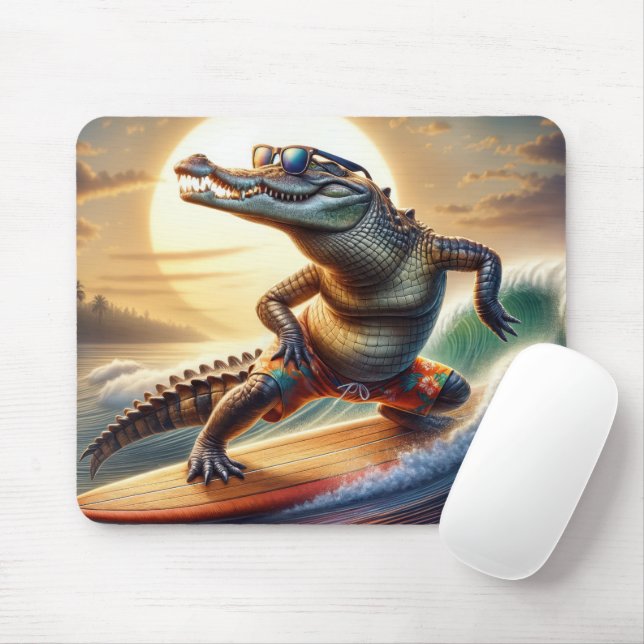 Mousepad Crocodilo em uma prancha (Com mouse)