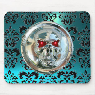 Mousepad CROME SKULL, Damask, Blue Aquamarine