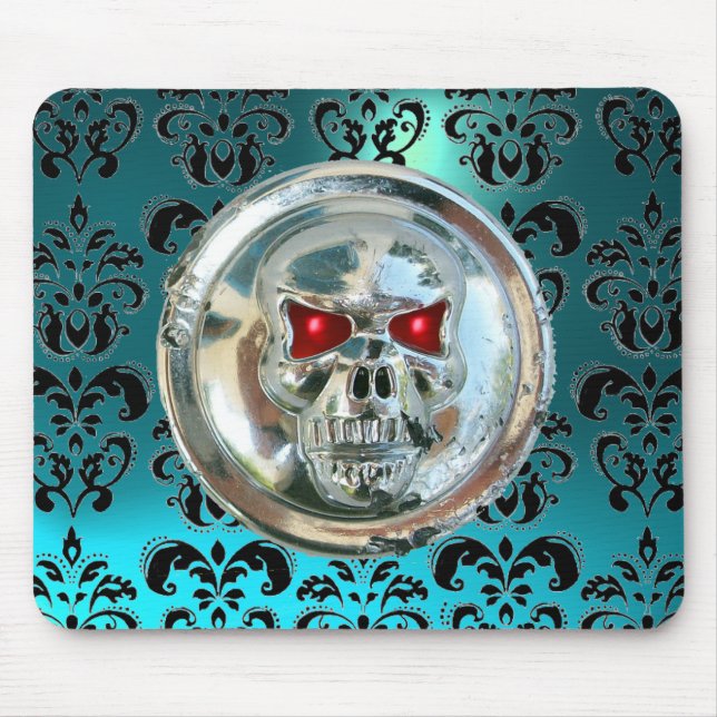 Mousepad CROME SKULL, Damask, Blue Aquamarine (Frente)