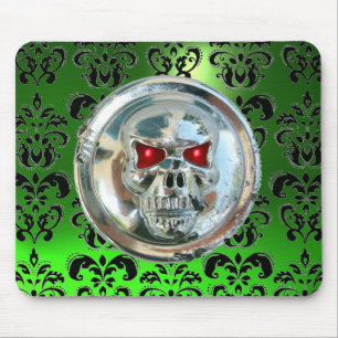 Mousepad CROME SKULL, Damask, Green Emerald