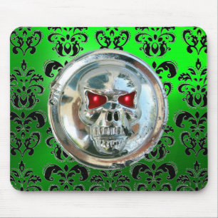 Mousepad CROME SKULL, Damask, Green Emerald