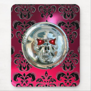 Mousepad CROME SKULL, Damask Pink Ruby