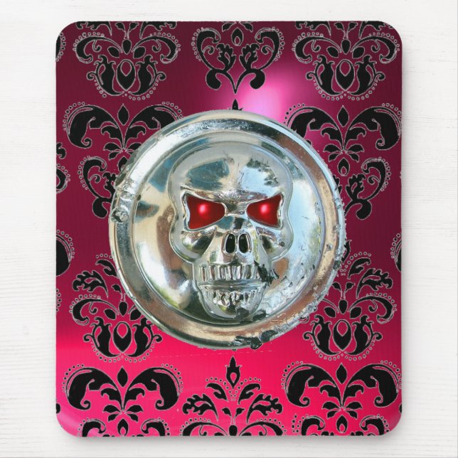 Mousepad CROME SKULL, Damask Pink Ruby (Frente)